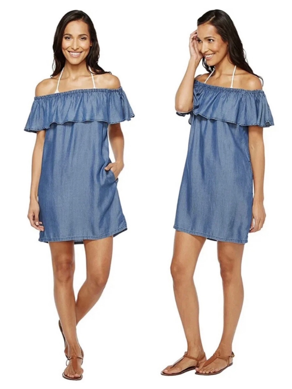 NWT💕Tommy Bahama Swimwear Chambray Off The Shoulder Dress Cover-Up Size XS